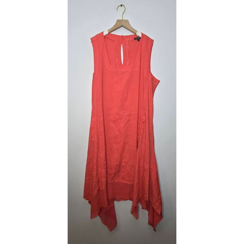 For Cynthia Linen Blend Dress Size 1X  Sleeveless Hankerchief Hem